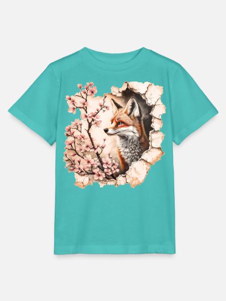 Fuchs mit Kirschblüten - Stanley/Stella Kinder T-Shirt MINI CREATOR - Poolblau