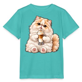 Süße Perserkatze mit Latte Macchiato - Stanley/Stella Kinder T-Shirt MINI CREATOR  - Poolblau - Vorne