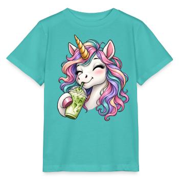 Einhorn mit Matcha Latte - Stanley/Stella Kinder T-Shirt MINI CREATOR  - Poolblau - Vorne