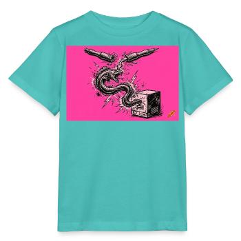 Anarchischer Aal fließt von Kugelschreiber in USB - Stanley/Stella Kinder T-Shirt MINI CREATOR  - Poolblau - Vorne