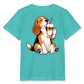 Beagle mit Latte Macchiato - Stanley/Stella Kinder T-Shirt MINI CREATOR  - Poolblau - Vorne