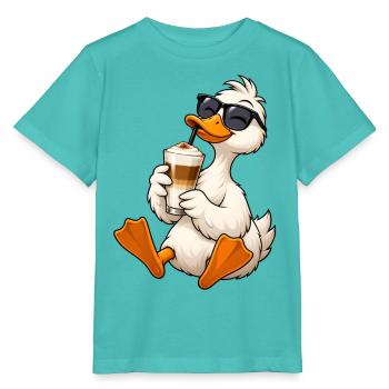 Ente mit Latte Macchiato - Stanley/Stella Kinder T-Shirt MINI CREATOR  - Poolblau - Vorne