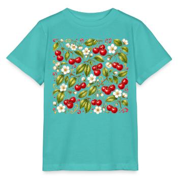 Kirschen Muster Botanisch Sommer Garten Früchte - Stanley/Stella Kinder T-Shirt MINI CREATOR  - Poolblau - Vorne