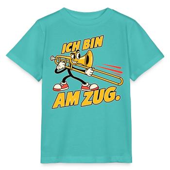 Ich bin am Zug – Lustiges Posaunen-Maskottchen - Stanley/Stella Kinder T-Shirt MINI CREATOR  - Poolblau - Vorne