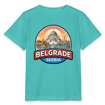 Belgrad, Serbien Reiseabzeichen Kunst der Burg Sankt Save - Stanley/Stella Kinder T-Shirt MINI CREATOR  - Poolblau - Vorne