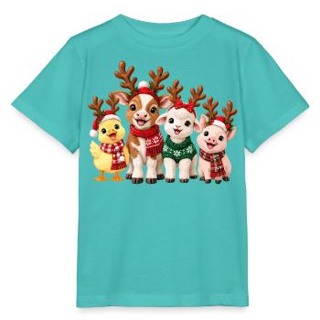 Niedliche Weihnachtstiere mit Rentiergeweih - Stanley/Stella Kinder T-Shirt MINI CREATOR  - Poolblau - Vorne