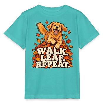 Walk. Leaf. Repeat. – Hund im Herbstlaub - Stanley/Stella Kinder T-Shirt MINI CREATOR  - Poolblau - Vorne