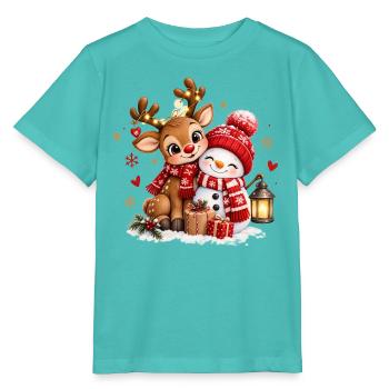 Winterfreunde Reh Schneemann - Stanley/Stella Kinder T-Shirt MINI CREATOR  - Poolblau - Vorne