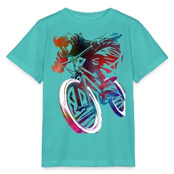 Un vélo coloré dans l’abstraction - T-shirt bio MINI CREATOR Stanley/Stella Enfant - bleu piscine - Devant