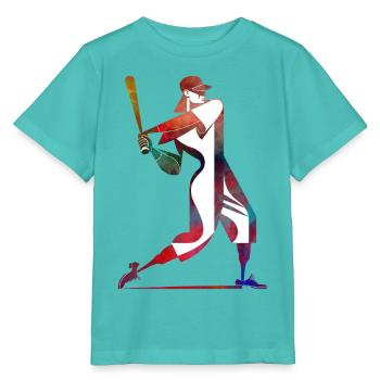 Colored Baseball Player: Dynamic Swing - Stanley/Stella MINI CREATOR Kids’ T-Shirt - pool blue - Front