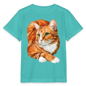 Orangefarbene Katze ruht sich aus - Stanley/Stella Kinder T-Shirt MINI CREATOR  - Poolblau - Vorne