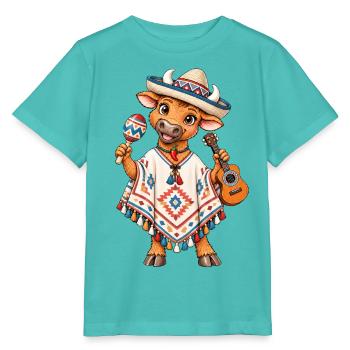Mexiko Stier mit Poncho - Stanley/Stella Kinder T-Shirt MINI CREATOR  - Poolblau - Vorne