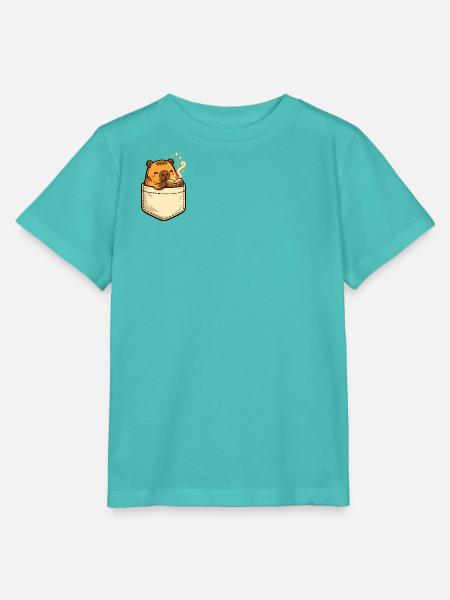 Capybara in Tasche liest Buch süßes Motiv - T-shirt MINI CREATOR barn från Stanley/Stella - poolblå