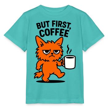 But first coffee cat - Stanley/Stella MINI CREATOR Kids’ T-Shirt - pool blue - Front
