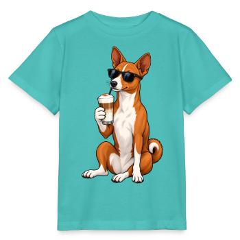 Basenji mit Latte Macchiato - Stanley/Stella Kinder T-Shirt MINI CREATOR  - Poolblau - Vorne