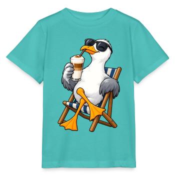 Möwe mit Latte Macchiato - Stanley/Stella Kinder T-Shirt MINI CREATOR  - Poolblau - Vorne