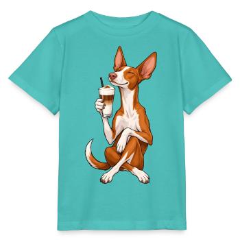 Podenco Ibicenco mit Latte Macchiato - Stanley/Stella Kinder T-Shirt MINI CREATOR  - Poolblau - Vorne