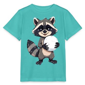 Waschbär mit grossem Schneeball - Stanley/Stella Kinder T-Shirt MINI CREATOR  - Poolblau - Vorne