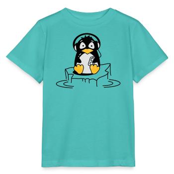 Cooler Pinguin mit Kopfhörern auf Eis - Stanley/Stella Kinder T-Shirt MINI CREATOR  - Poolblau - Vorne