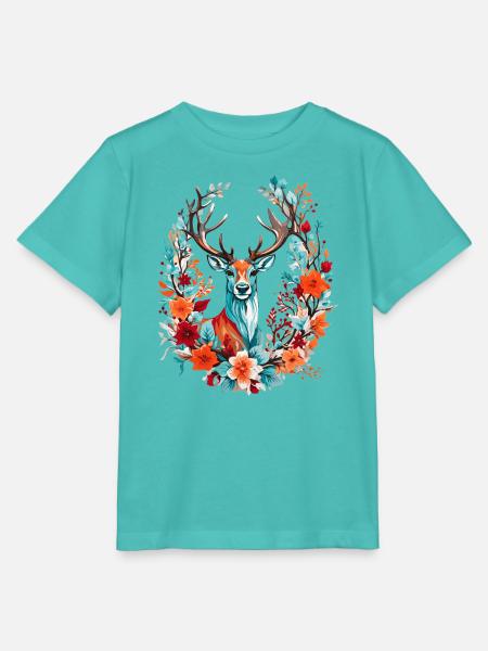 Hirsch mit Blumen - Stanley/Stella Kinder T-Shirt MINI CREATOR - Poolblau