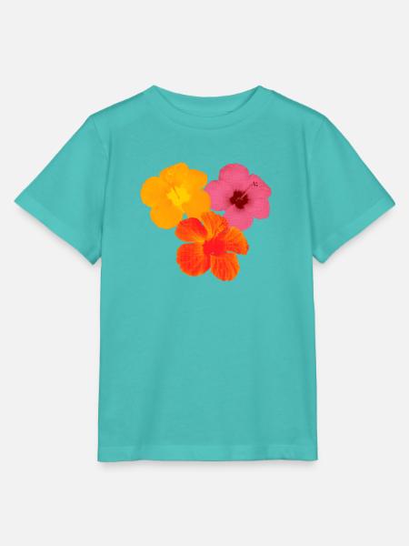 Hibiskus Trio - Pop Art Blüten - Stanley/Stella Kinder T-Shirt MINI CREATOR  - Poolblau