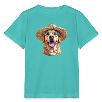 Labrador with straw hat and sunglasses - Stanley/Stella MINI CREATOR Kids’ T-Shirt - pool blue - Front