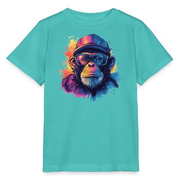 Watercolor Hipster Monkey - Stanley/Stella MINI CREATOR Kids’ T-Shirt - pool blue - Front