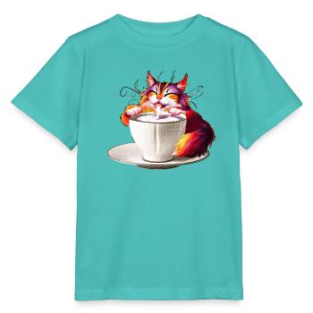 Bunter Farbzauber Katze Milchtasse - Stanley/Stella Kinder T-Shirt MINI CREATOR  - Poolblau - Vorne
