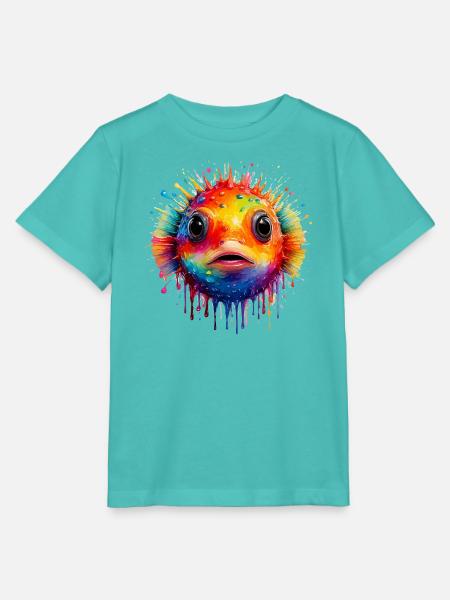 Farbexplosion Pufferfisch Kunstdruck - Stanley/Stella Kinder T-Shirt MINI CREATOR  - Poolblau