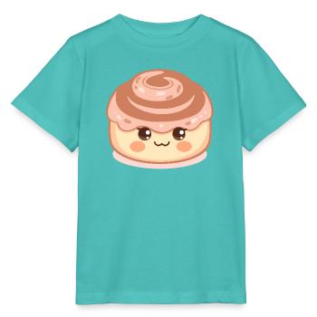 Rouleau de cannelle kawaii avec un visage heureux - T-shirt bio MINI CREATOR Stanley/Stella Enfant - bleu piscine - Devant