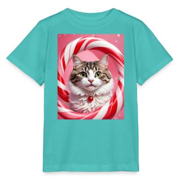 Chat de Noël en conception d’anneau de bonbons - T-shirt bio MINI CREATOR Stanley/Stella Enfant - bleu piscine - Devant