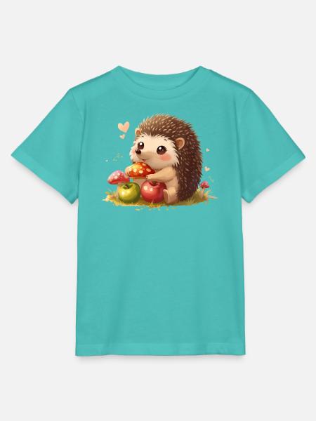 Süßer Igel mit Pilzen und Äpfel - Stanley/Stella Kinder T-Shirt MINI CREATOR - Poolblau