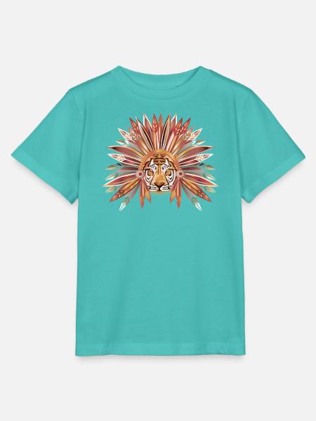 Tiger mit dekorativem Federkopfschmuck - Stanley/Stella Kinder T-Shirt MINI CREATOR - Poolblau