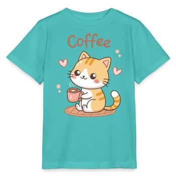 Katzenkaffee Kawaii Latte - Stanley/Stella Kinder T-Shirt MINI CREATOR  - Poolblau - Vorne