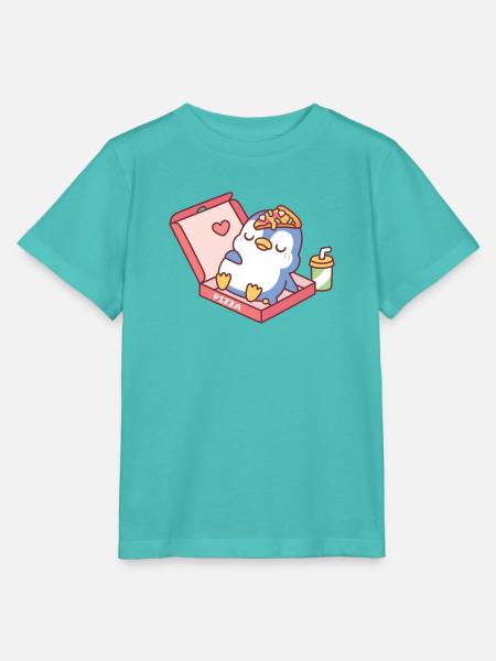 Süßer blauer Pinguin vom Pizzaessen lustig - Stanley/Stella Kinder T-Shirt MINI CREATOR  - Poolblau