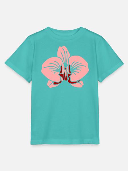 Pinke Orchidee Linienkunst - Stanley/Stella Kinder T-Shirt MINI CREATOR - Poolblau