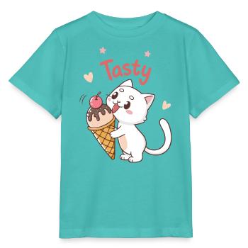 Chat gourmand Tasty Glace - Stanley/Stella MINI CREATOR Kids’ T-Shirt - pool blue - Front