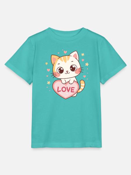 Kitten Kawaii Herzliebe - Stanley/Stella Kinder T-Shirt MINI CREATOR  - Poolblau