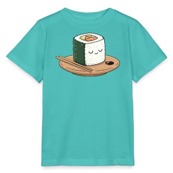 Kawaii Sushi auf Holzplatte mit Stäbchen - Stanley/Stella Kinder T-Shirt MINI CREATOR  - Poolblau - Vorne