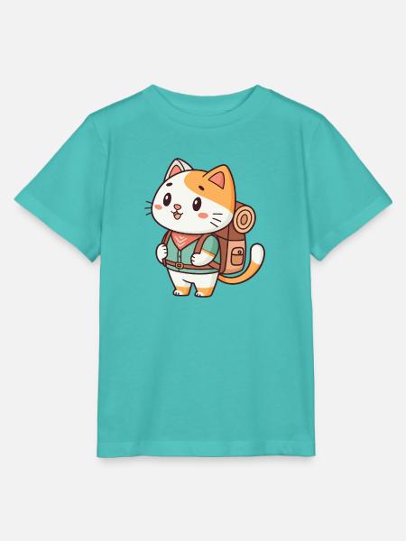 Rucksackabenteuer-Katze - Stanley/Stella Kinder T-Shirt MINI CREATOR  - Poolblau