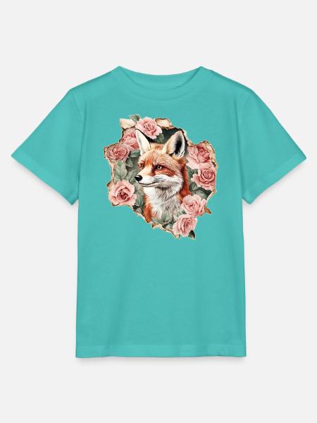 Fuchs mit Rosen - Stanley/Stella Kinder T-Shirt MINI CREATOR - Poolblau