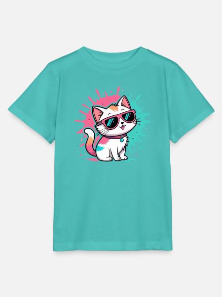 Bunte Katzen-Sonnenbrille - Stanley/Stella Kinder T-Shirt MINI CREATOR  - Poolblau