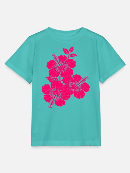 Fuchsiarosa Hibiskusblüten - Stanley/Stella Kinder T-Shirt MINI CREATOR - Poolblau