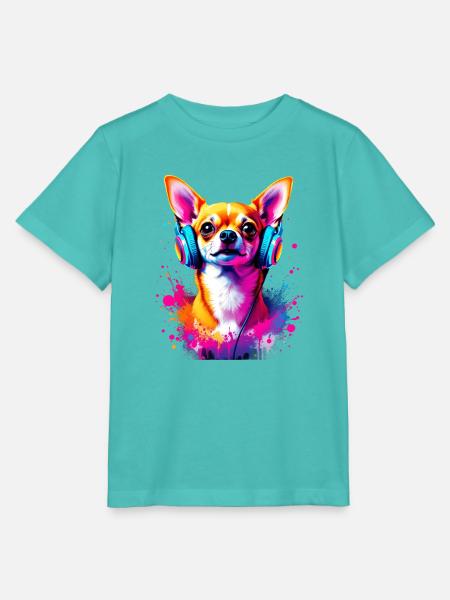 Chihuahua mit Kopfhörer - Stanley/Stella Kinder T-Shirt MINI CREATOR - Poolblau