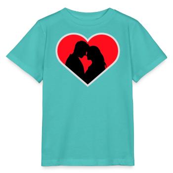 Couple Silhouette Love Romance Valentine's Day Boyfriend - Stanley/Stella MINI CREATOR Kids’ T-Shirt - pool blue - Front