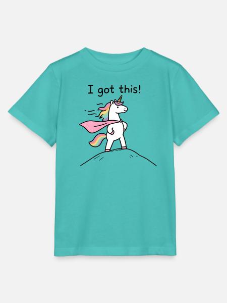 Heroisches Einhorn mit Regenbogenumhang - Stanley/Stella Kinder T-Shirt MINI CREATOR - Poolblau