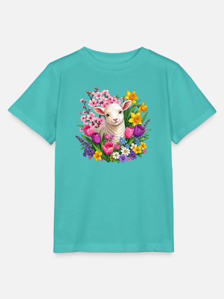 Lamm im Frühlingsblütenkranz - Stanley/Stella Kinder T-Shirt MINI CREATOR - Poolblau