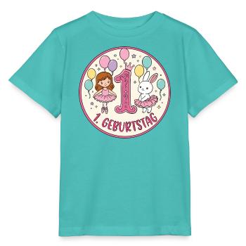 Erstes Geburtstag: Glitzer Hase Ballons - Stanley/Stella Kinder T-Shirt MINI CREATOR  - Poolblau - Vorne