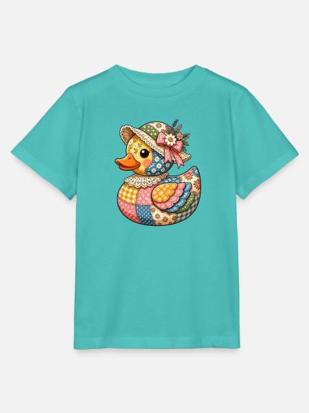 Patchwork Ente mit Blumenhut - Stanley/Stella Kinder T-Shirt MINI CREATOR - Poolblau