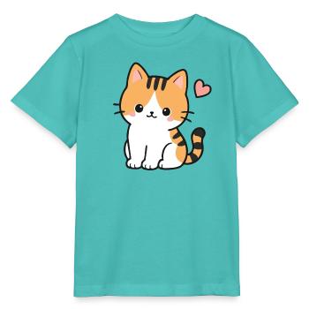 Kawaii Cute Orange Tabby Cat With Heart - Stanley/Stella MINI CREATOR Kids’ T-Shirt - pool blue - Front